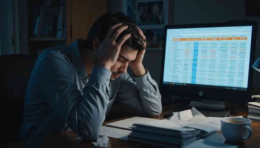 Person experiencing budgeting fatigue and mental exhaustion from traditional budgeting methods