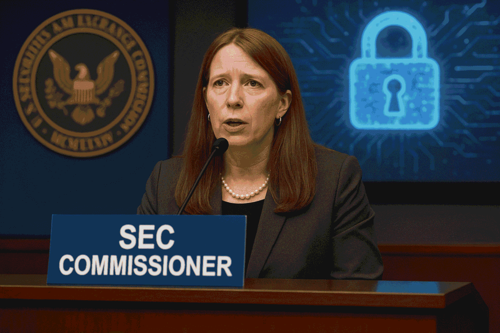 SEC commissioner Hester Peirce speaking at a crypto financial privacy roundtable